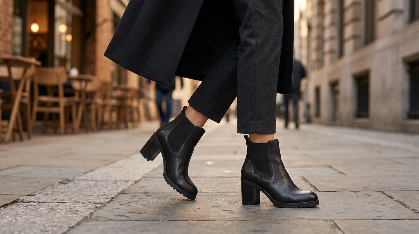 Genuine Leather Chelsea Ankle Boots with Chunky Heels
