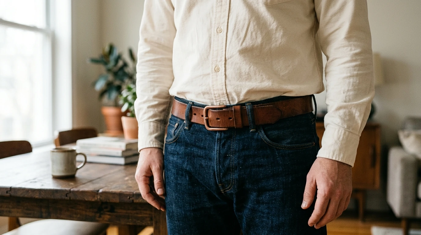 3.8cm Leather Belt with Copper Buckle: Everyday Style