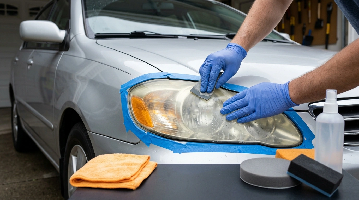 Clean Foggy Headlights at Home: Wet Sand & UV Seal